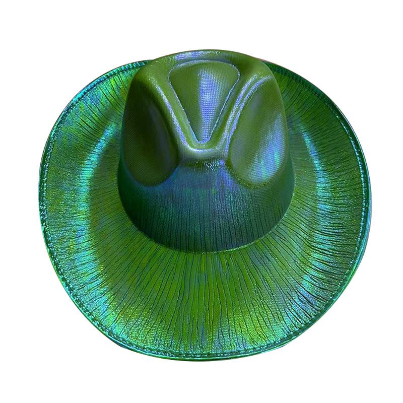 Pink Iridescent Cowboy Hat for Halloween Rave Party, Wide Brim Fluorescent Performance Top Hat.