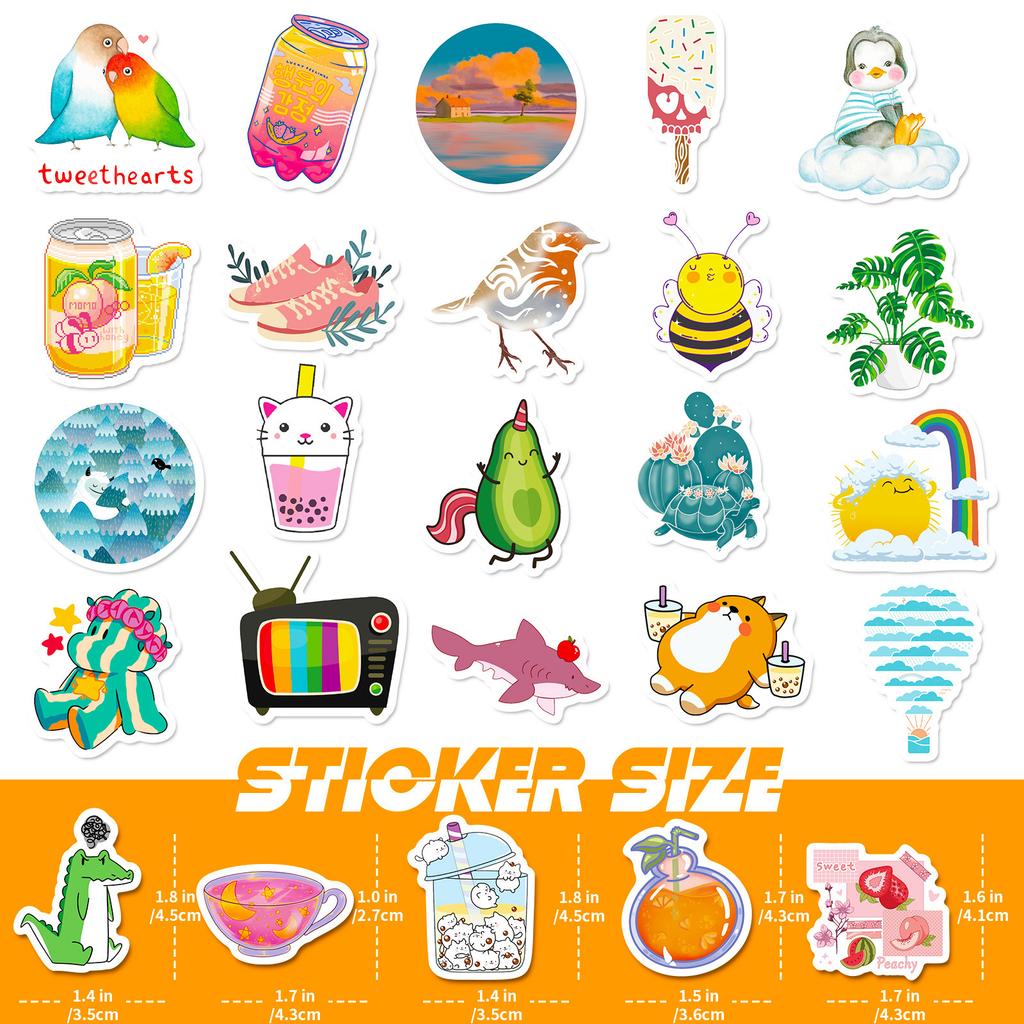 100 Small Size 4Cm Pink Small Fresh Cute Cartoon Small Fresh Graffiti Sticker Shein Sticker
