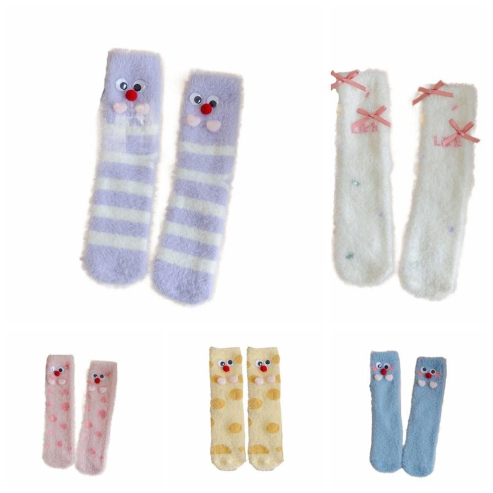 Cute Eyes Plush Dot Socks Soft Thicken Warm Socks Ins Mink Fur Socks Girls