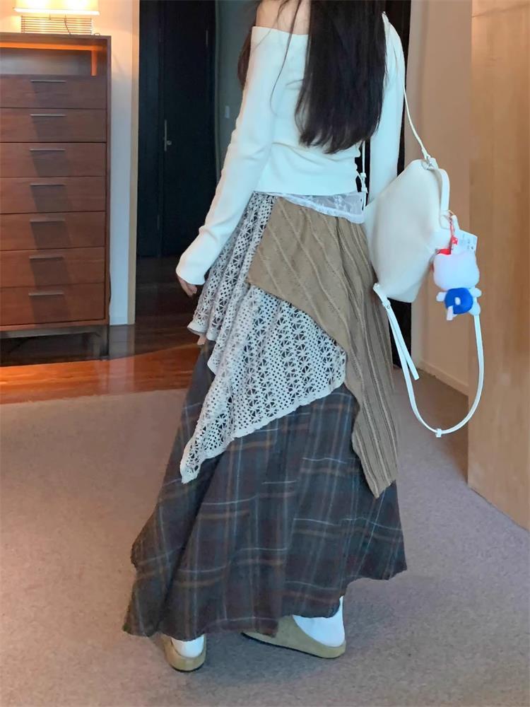 Asymmetrical Skirts Women Midi Gothic High Street Y2k Irregular Fashion Aesthetic Mujer Faldas Casual Punk Style Patchwork Retro