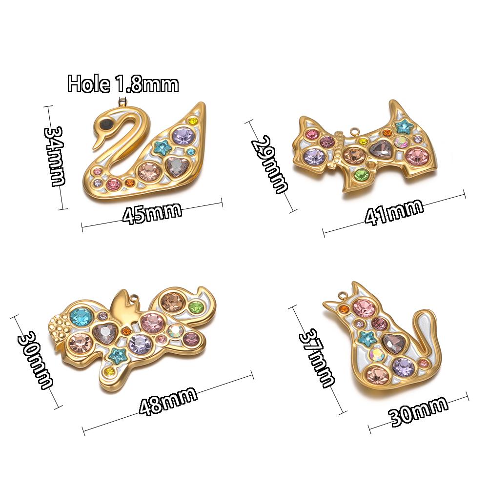 2Pcs Stainless Steel Zircon Animal Cat Dog Charms Swan Pendant DIY Jewelry Findings Sweater Necklace Bracelet Earrings Making
