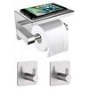 Toilet Paper Holder with Shelf Bathroom Hooks 2 Pieces Silver