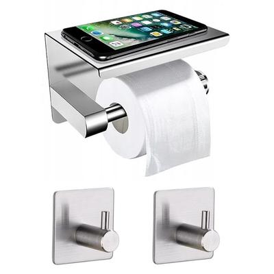 Toilet Paper Holder with Shelf Bathroom Hooks 2 Pieces Silver
