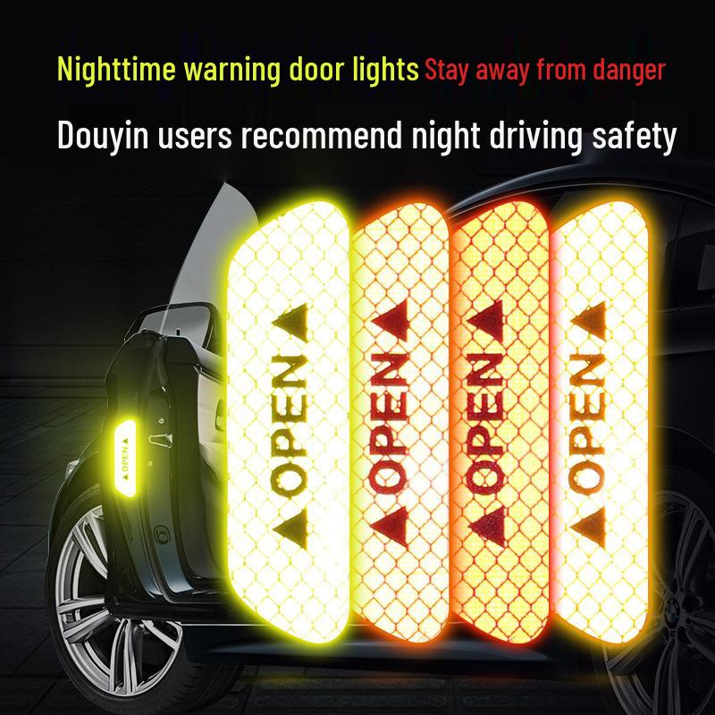 Car Door Reflective Anti-collision Stickers - Set of 4 Safety Warning Stickers for Night Driving