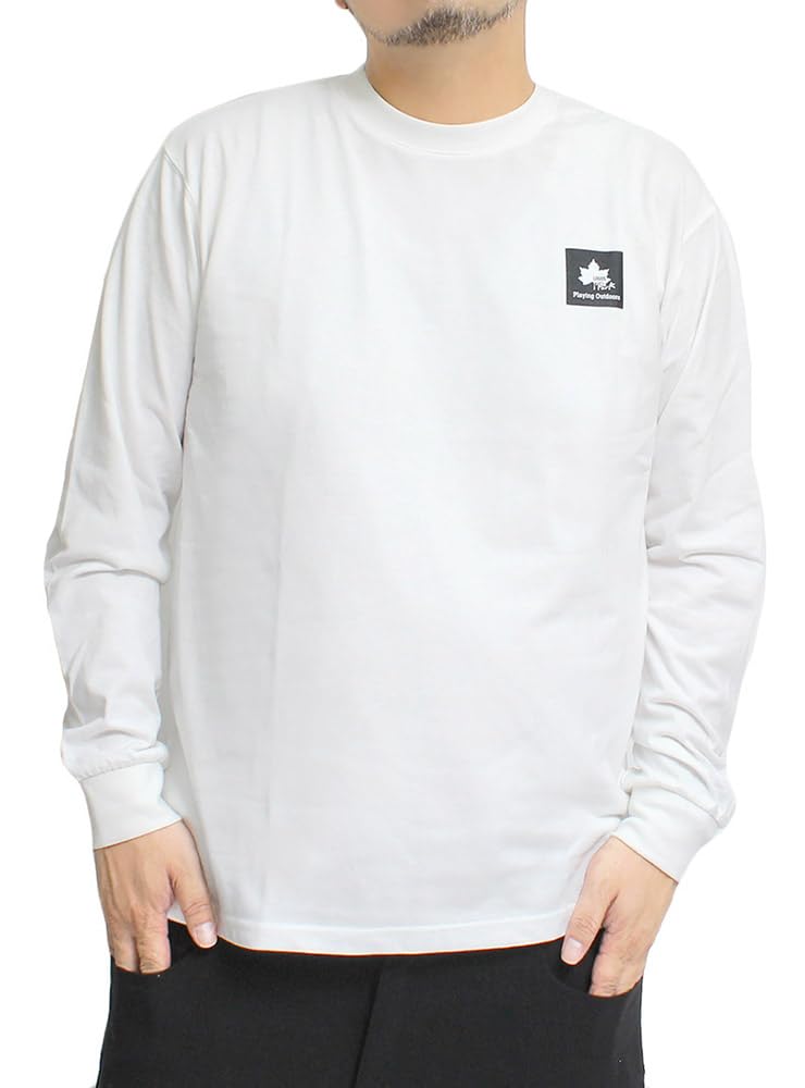 

One Colors LOGOS PARK Men s Long Sleeve T-Shirt with Box Logo Print, Crew Neck, Size 3L, Ivory (28)
