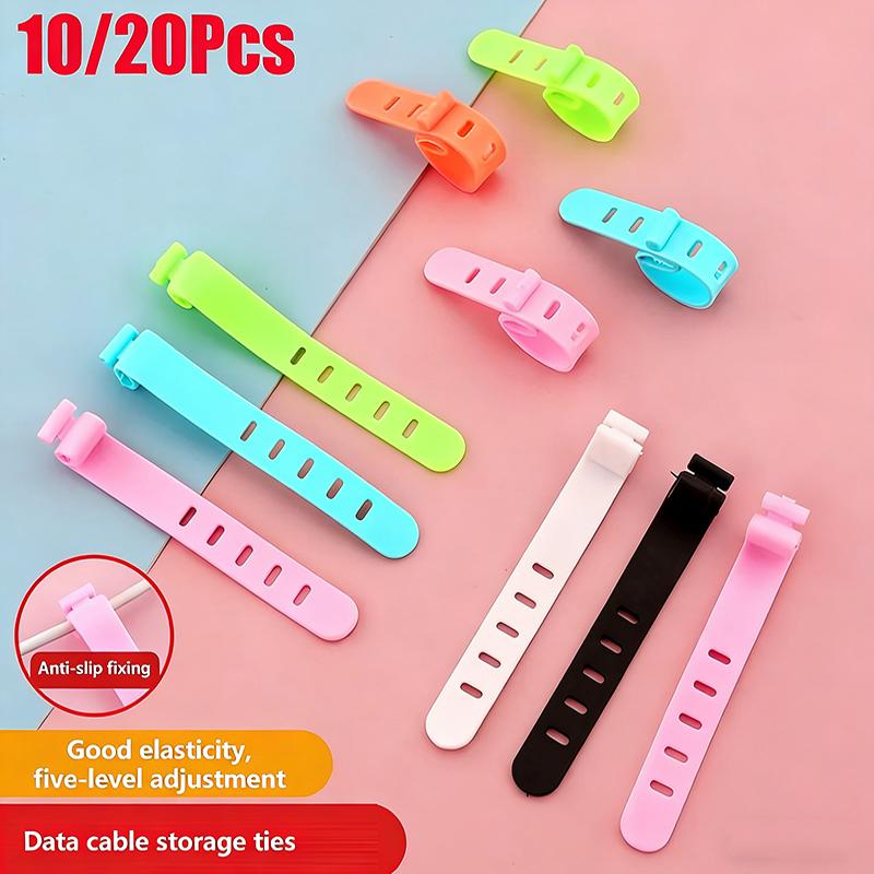 10PCS Cable Ties 5 Holes Cord Organizer Management Silicone Wire Holder Straps Zip Clips Reusable Tie Wraps Keeperwinder Rubber
