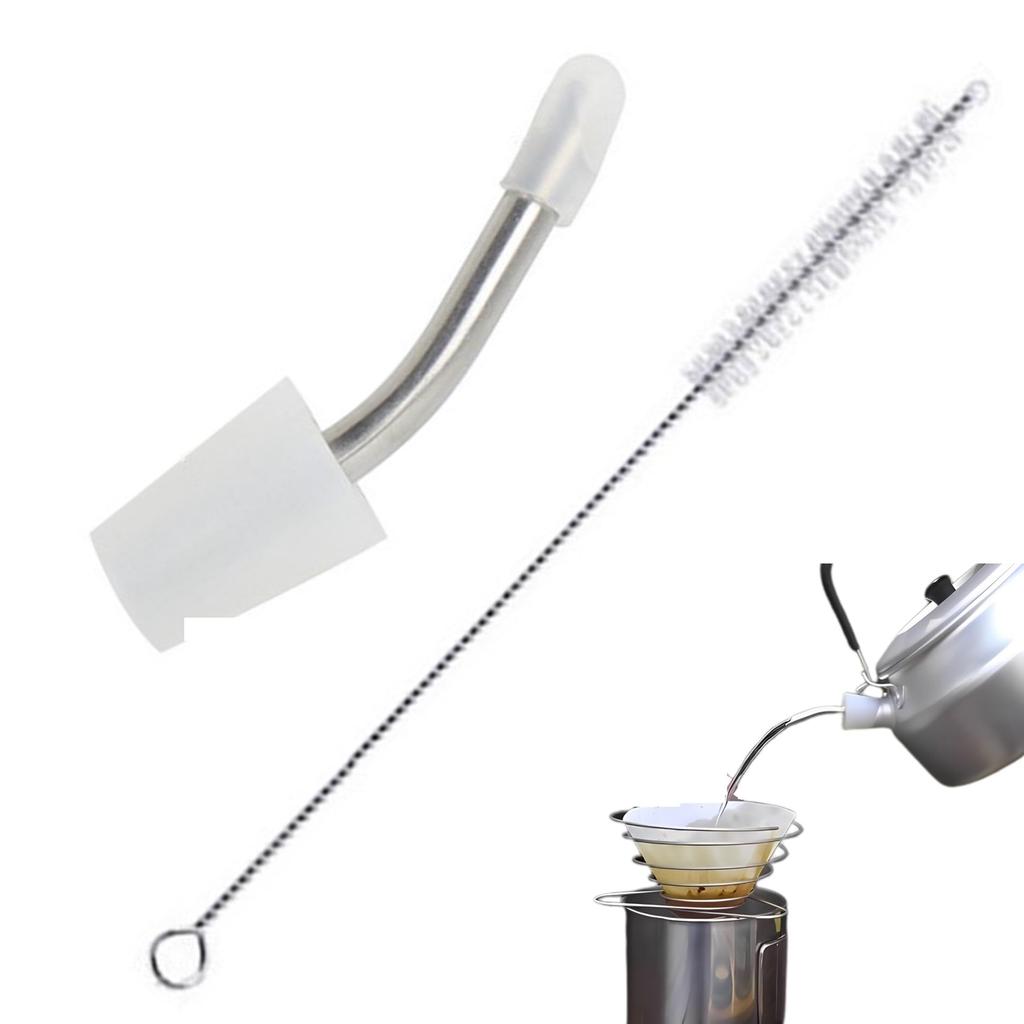 HIROMARE Skitter Coffee Drip Spout, Mountain Kettle, Pouring Nozzle, Kettle, Camping, Outdoors, Cap, Cleaning Brush Included, Compatible with Trangia