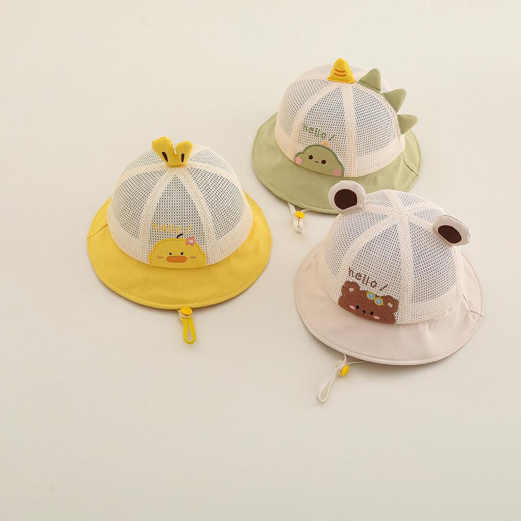 Cute Cartoon Bear Baby Bucket Hat Summer Mesh Breathable Baby Boys Girls Sunshade Cap Toddler Kids Lacing Panama Basin Cap