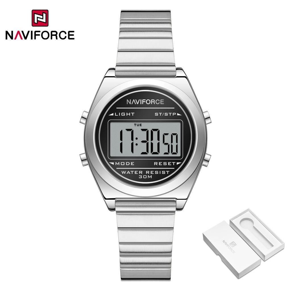 Naviforce Original Women Digital Watch Stainless Steel Strap Waterproof Calendar Chronograph Night Pattern Lady Girl Casual Fashion Watch NF5066