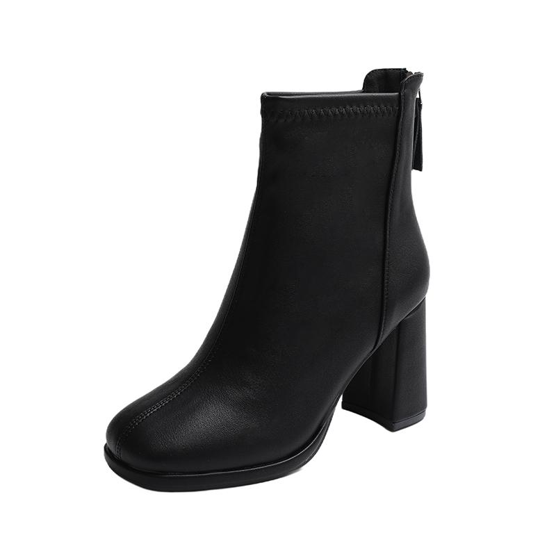 Fashion Aphixta Bazk Zipper Dec Women Ankle Boots 8cm High Heels Sexy Stretch Boots Elegant Sewing Short Plush Warm Winter Woman Shoes
