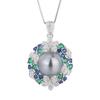 Platinum Grey Pearl Ring Tahiti Deep Sea Emerald Zircon Flower Necklace Earnail Set Jewelry Women