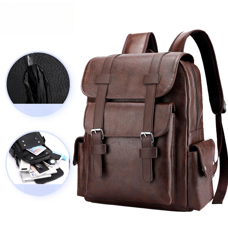 

Men Backpack PU Leather Bagpack Large Laptop Backpacks Male Black Schoolbag For Teenagers Boys 34cm*12cm*38cm темно-коричневого