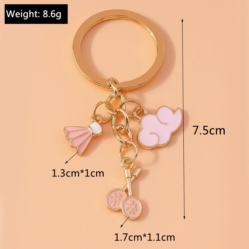 Cute Enamel Badminton Racket Keychain Cloud Key Ring Pendant for Women Girls Handbag Decor Jewelry Gifts