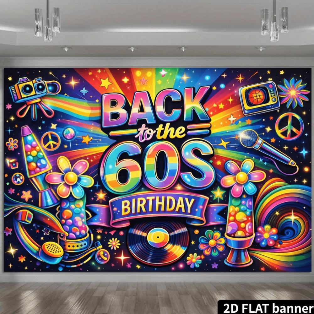 2D Friedenssymbol 60. Geburtstag Hintergrundtuch Neon Lavalampe Schallplattenspieler Mikrofon Friedenssymbol TV Dekoration