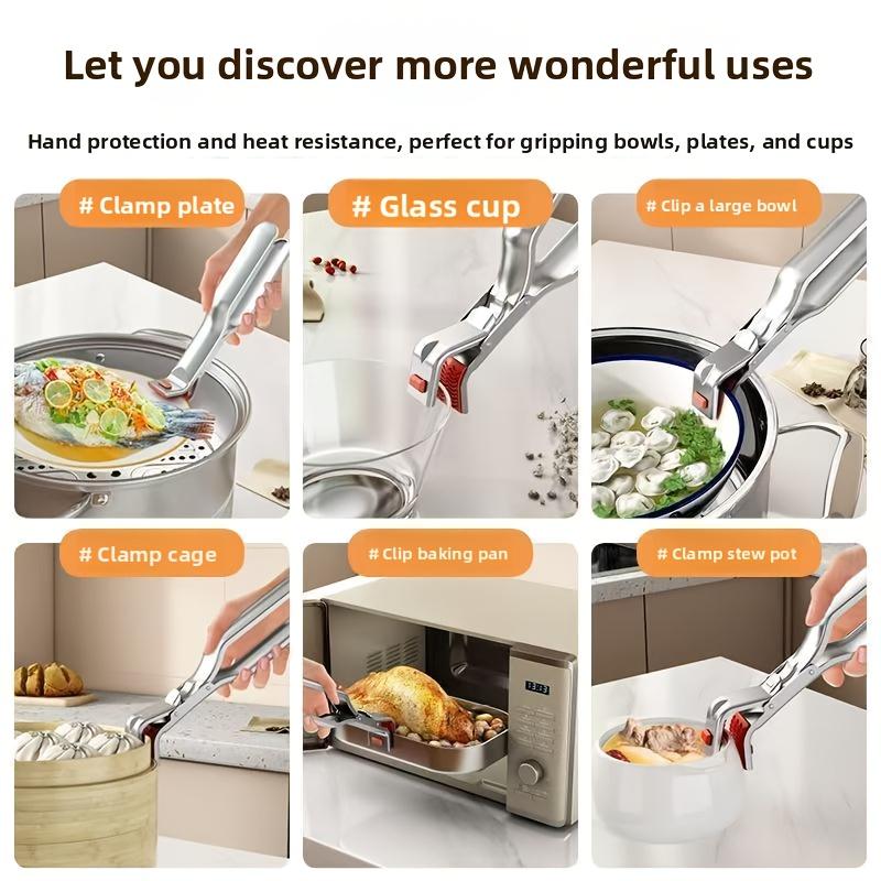 Heavy-Duty Stainless Steel Anti-Scald Clip, Compatible for Air Fryer & Steamer, Heat-Resistant Kitchen Tool with Non-Slip Bowl/Plate Grabber