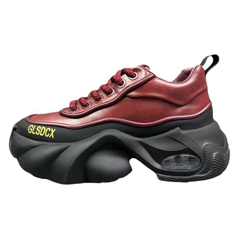 2024 Spring & Fall Men's Trendy Thick Sole Leather Sneakers - Non-slip & Wear-resistant.