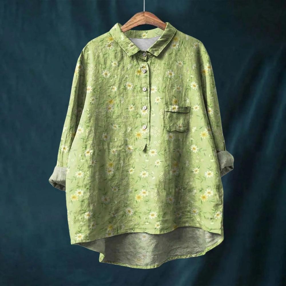 Damen Hemd mit Kragen, halber Knopfleiste, lockerem Schnitt, lässig, langen Ärmeln, aus Polyester