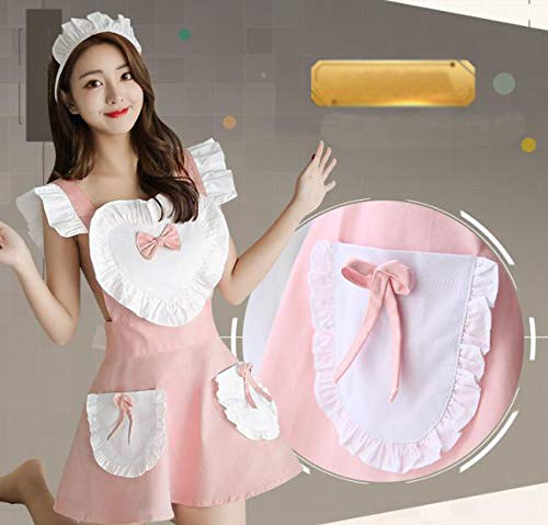 [DOKiDOKi] Dream Naked Apron!! Apron, Shorts, and Headband [White/Pink] Frilly Maid Costume, Cute Cosplay, One Size Fits Most
