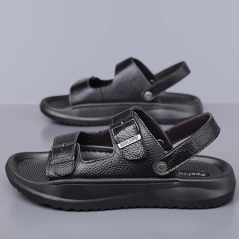 Fashion Summer Soft Soled Comfortable Outdoor Beach Shoes Double Button Open Toe Sandals Two Wearing Methods Breathable Adult Slippers