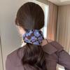 Retro Blue Contrast Print Double-Layered Scrunchie for Women - High-End Light Luxury Pleated Hair Tie.