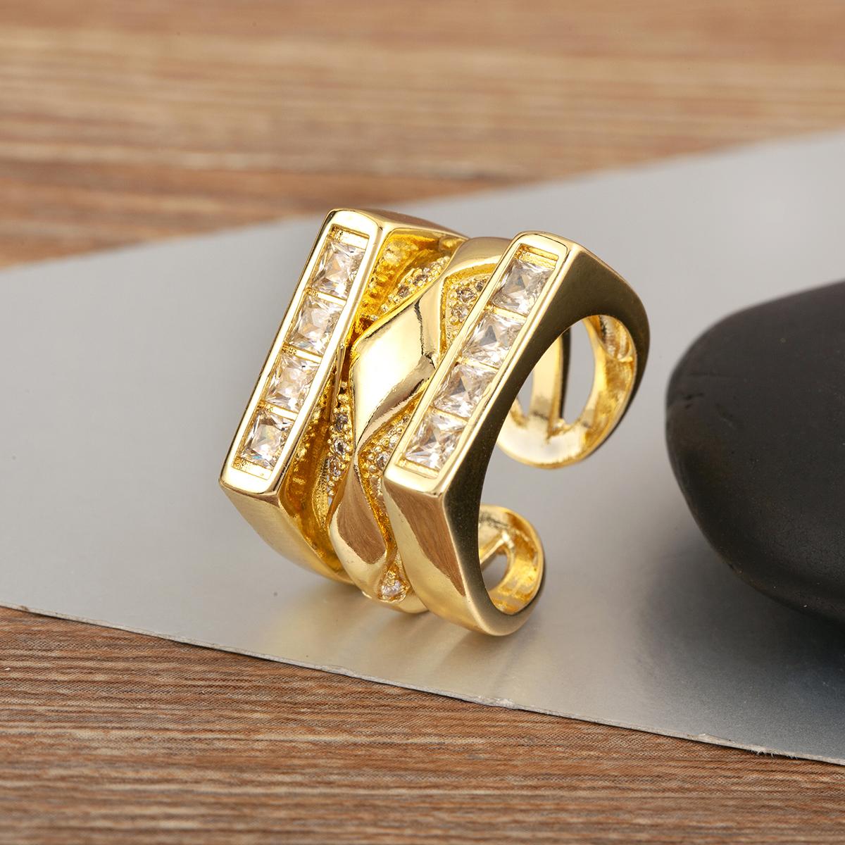

Nidin Hot Sale Irregular Geometric Open Rings Adjustable For Women Men Copper Micro Crystal Zircon Anniversary Finger Jewelry resizable