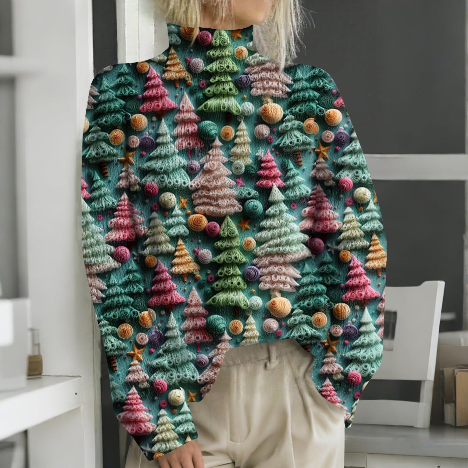 

Різдвяні світшоти для жінок В язаний светр Мила сорочка Осіння водолазка Пуловер Топи M зелений