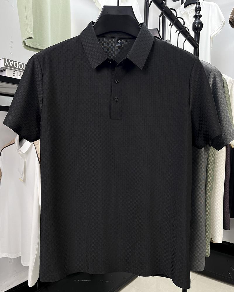 High-quality Men's Polo Shirt Lapel Plaid Solid Short-sleeve Non-iron Seamless T-shirt Summer Business Fashion Trend Menswear