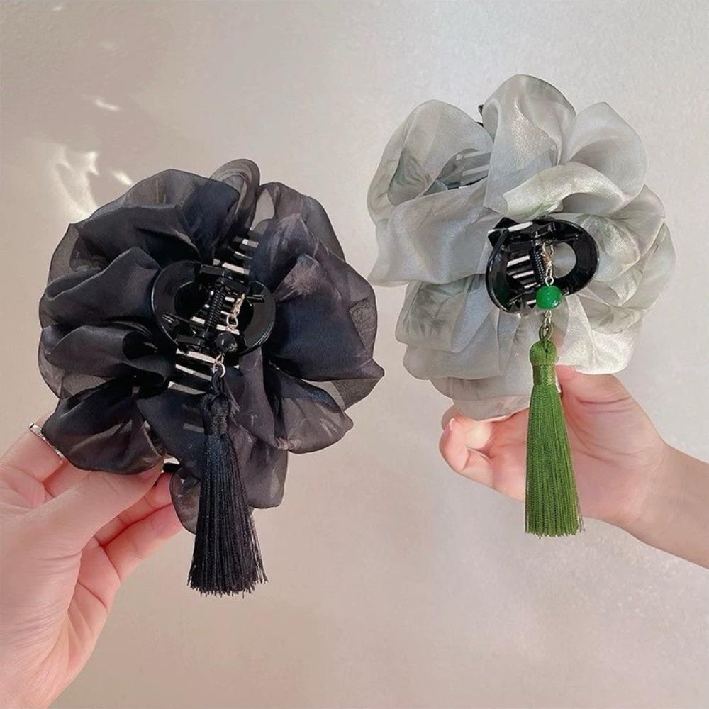 Cloud Tassel Bubble Mesh Hair Claw Chinese Style Back of The Head Clip  Hairpin Accessories