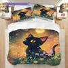 Black Cat Pattern Bedding Quilt Set Quilt Cover Pillowcase Home Decoration Birthday Gift (1 * Duvet Cover + 2 * Pillowcase, Without Core)