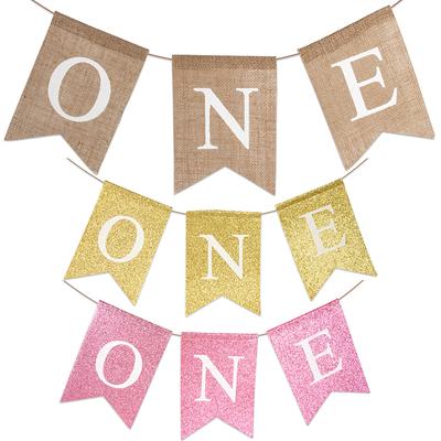 Baby One Year Old Birthday Party Banner Garland Baby Dining Table And Chairs Burlap Flag Kids 1st Birthday Party Hanging Bunting