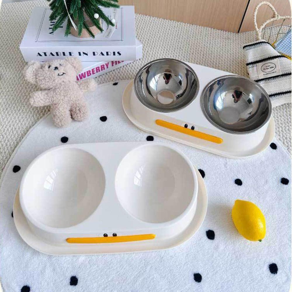 Stainless Steel Dog Double Bowl Anti Slip Large Capacity Pet Drinking Bowl with Stand Cute Duck Shape Detachable