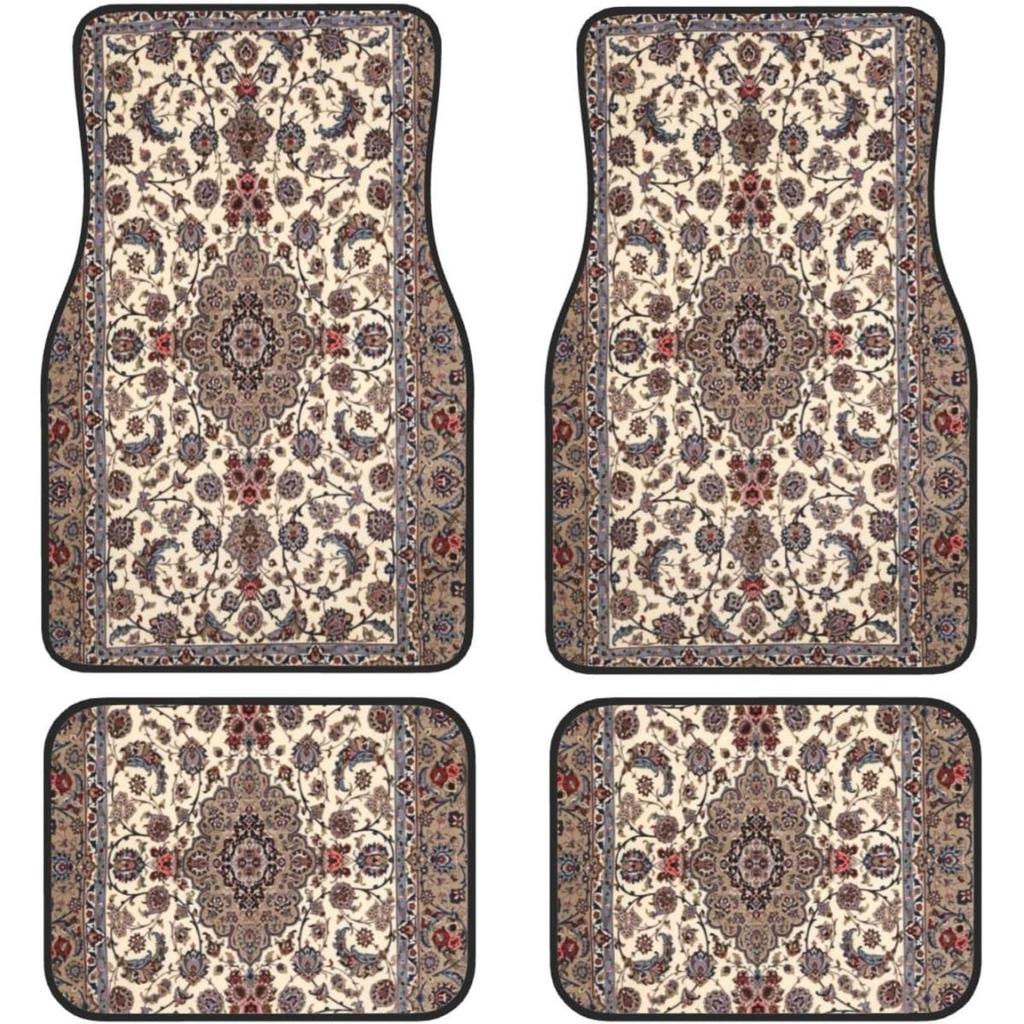 Car Floor Mats Set Of 4, Oriental Turkish Persian Carpet Front And Back Rug Mats Decorative Universal For Cars SUV Trucks Vans