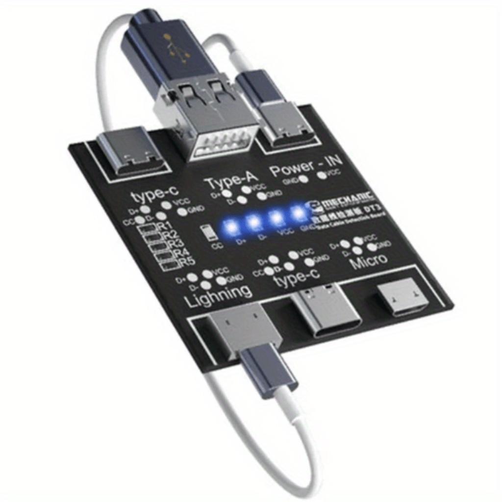 DT3 Compact USB Cable Test Board, Fast Tester For IOS Android Type-C Cable, Portable PCB Module With Protection, Switch And Indicator Light