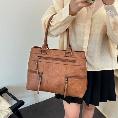 Borsa Tote Grande Capacità da Donna in Pelle PU Vintage Borsa a Spalla da Donna Multi-Tasca 2026 Borsa a Tracolla Casual da Lavoro Estiva