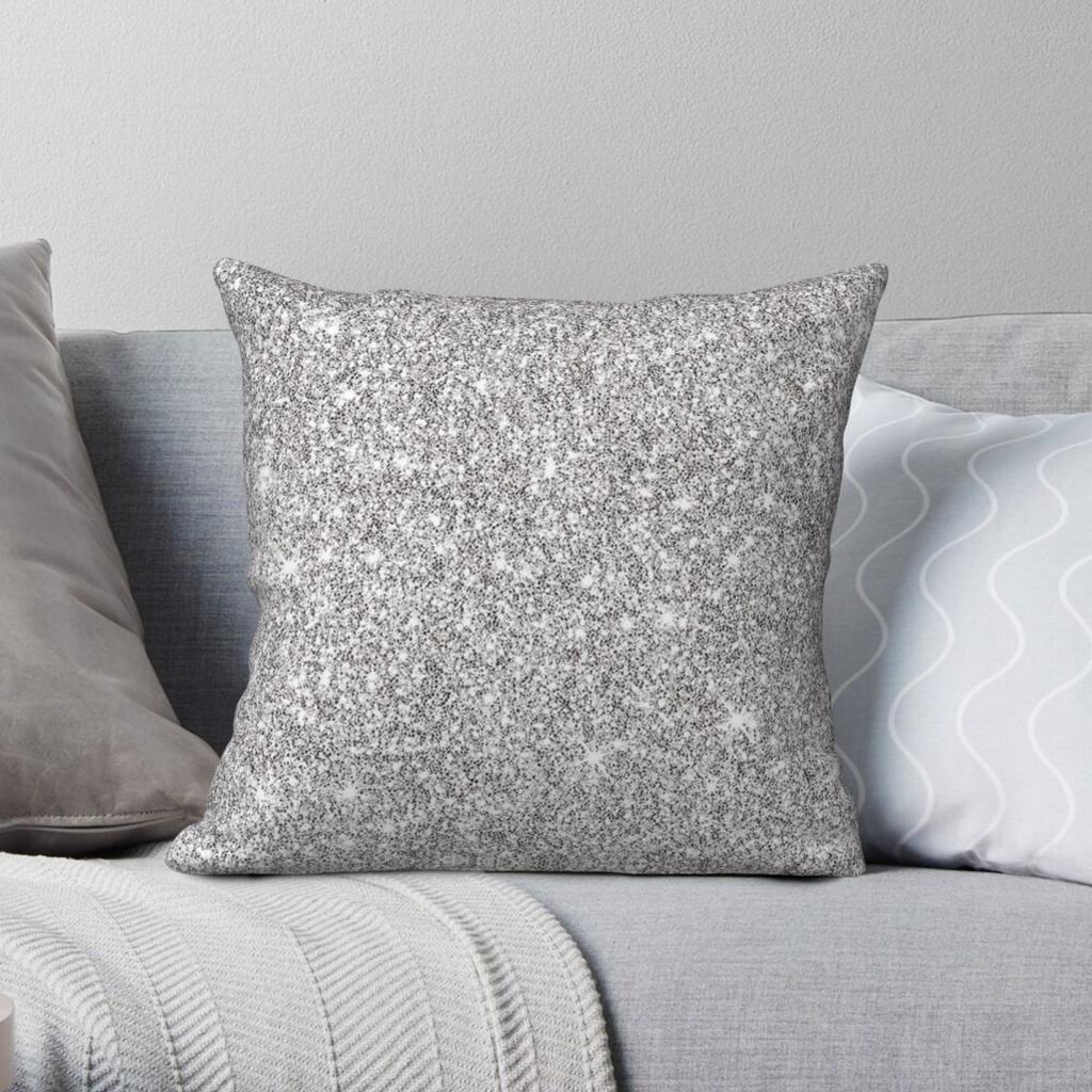 Silver Sparkles Square Pillowcase Polyester Linen Velvet Creative Zip Decorative Pillow Case Room Cushion Cover