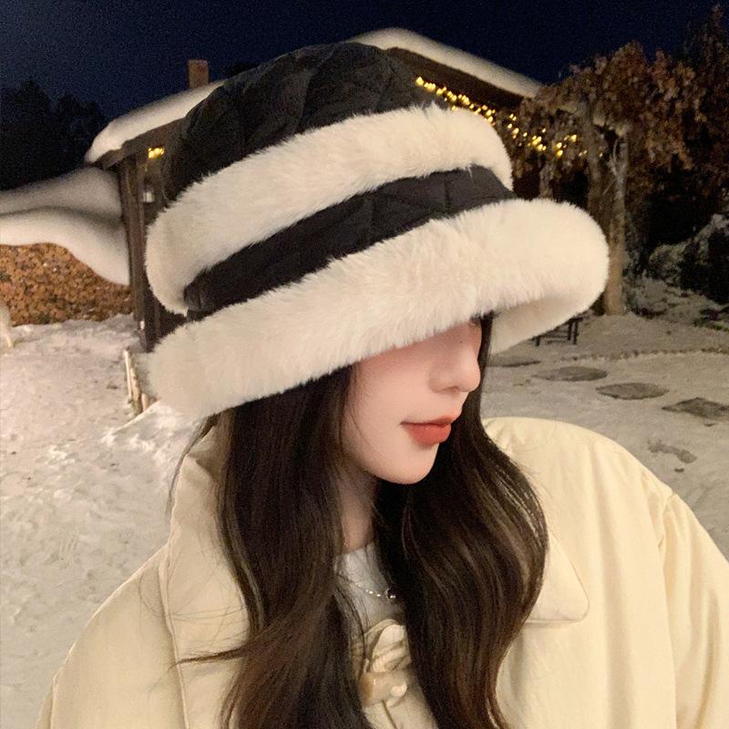 Winter Hat Women Cold Warm Furry Versatile Face Small Bucket Hat Casual Cotton Hat Big Head Circumference Ear Hat