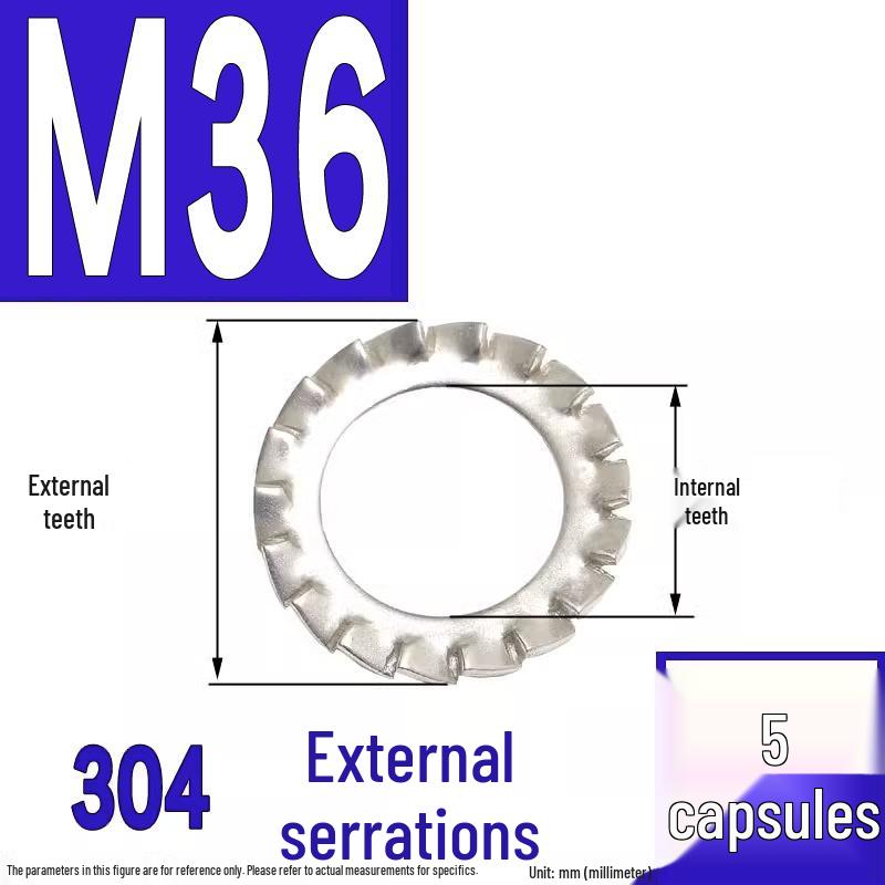 304 Stainless Steel External & Internal Tooth Lock Washer, Anti-Slip, Anti-Loosening, Size M6-M30