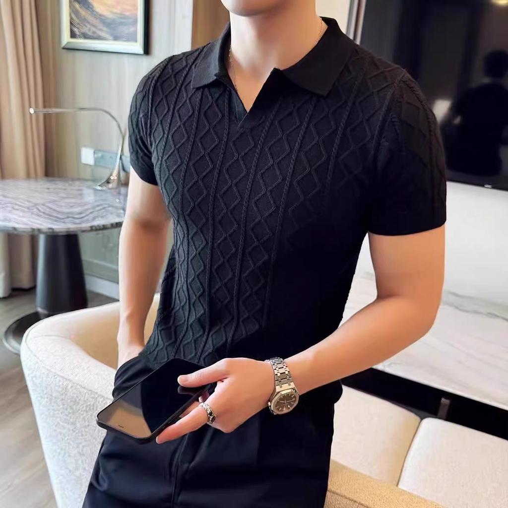 Sommer Casual High-End Poloshirt für Herren, Britisch Retro Button-Up Business Leicht und Atmungsaktiv Umlegekragen Kurzarm T-Shirt