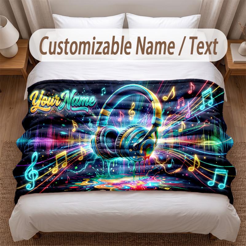 Music DJ Theme Soft Blanket Personalized Custom Name Text Print Warm Blanket Home Sofa Bedroom Decor