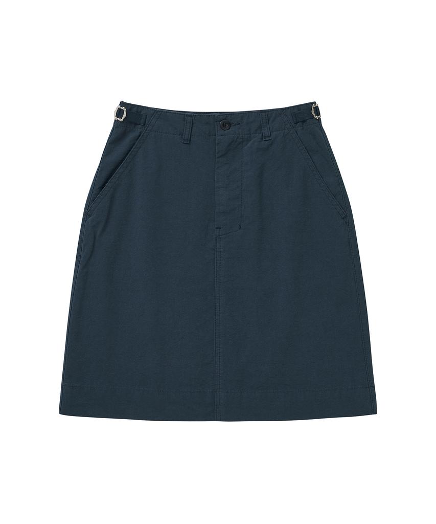 Cotton Bell Midi Side Belt Skirt - Navy