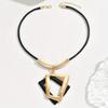 1PC Metal Wind Ladies Pendant Necklace Vintage Bohemian, Geometric Irregular Hollow Polygon, Black + Golden Color Matching Black Rope Elbow