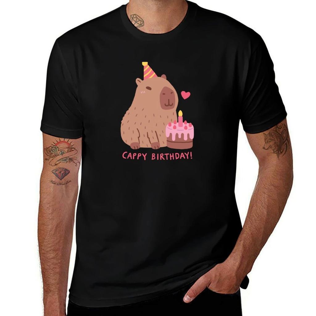 Cute Capybara And Cake, Happy Cappy Birthday T-Shirt t shirt man plain T-Shirt