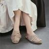 Johnature Chinelos Planos de Moda com Franjas em Camurça de Vaca Leves Confortáveis e Versáteis Sapatos Slip-on Femininos