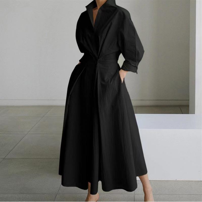 Moda Elegante Ampio Taglia Forte Abito Camicia da Donna Manica a Tre Quarti a Pois Ufficio A-line Stampato Festa Ampio Casual Semplice Abiti Abbigliamento Slim