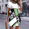 Fashion Womens Loose Vintage Pattern Print O Neck Short Sleeve Loose Streetwear A-line Dress