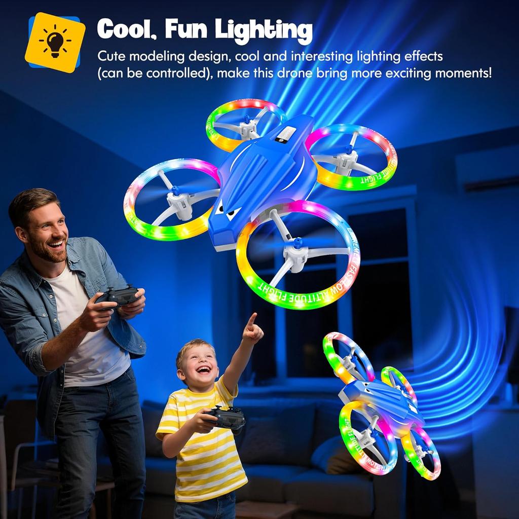 Drones for Kids With Cool Light, Kids Drone with 3D Flip, Altitude-Hold, Self-Rotation, Headless Mode, 3 Speed Modes, One-Click Take-off/Landing,