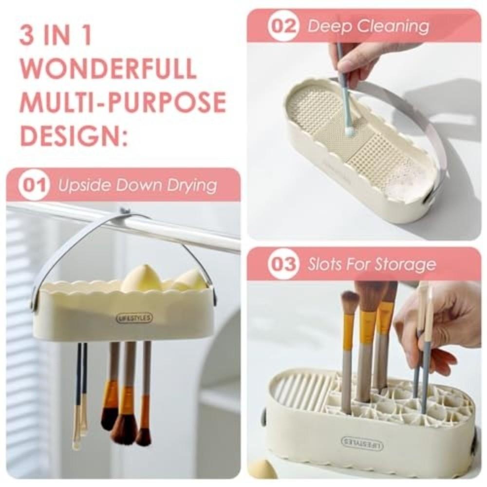 3 In 1 Design Makeup Brush Cleaner Reusable Stain Remover Brush Drying Holder Hygienic Brush Cleaning Mat