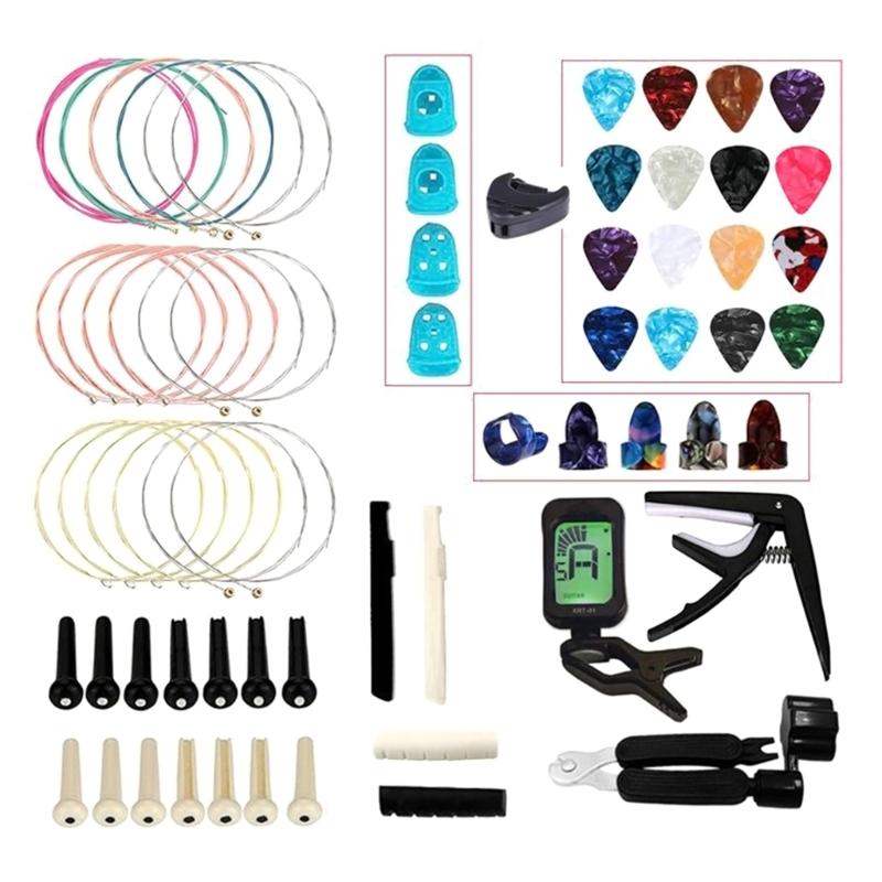 Guitar Accessories Kit with Guitar Strings, Bridge Pins, Bridge Saddle and Nut