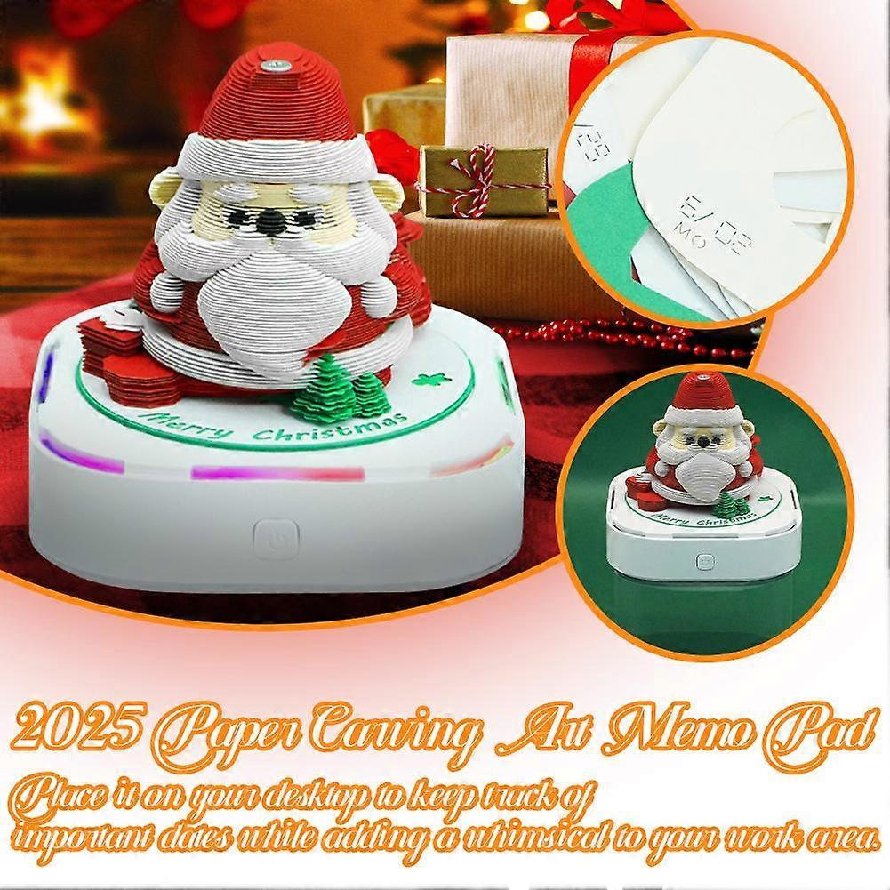 3D Santa Claus Calendar Paper Carving Art Memo Pads Desk Calendar with Lights