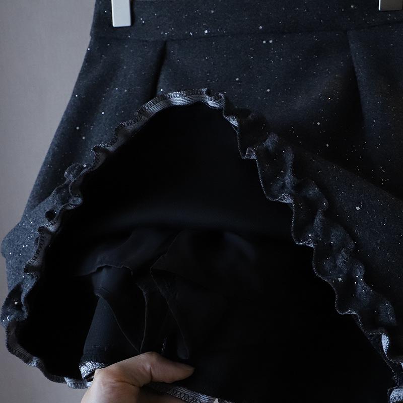 Bi Zheng 2024 Shiny Tweed Petite Slimming Lace Mini Skirt